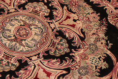 handmade Traditional Savonarrie Black Pink Hand Knotted RECTANGLE 100% WOOL area rug 6x9