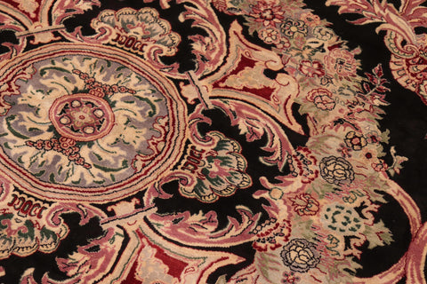 handmade Traditional Savonarrie Black Pink Hand Knotted RECTANGLE 100% WOOL area rug 6x9