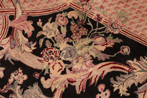 handmade Traditional Savonarrie Black Pink Hand Knotted RECTANGLE 100% WOOL area rug 6x9