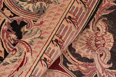 handmade Traditional Savonarrie Black Pink Hand Knotted RECTANGLE 100% WOOL area rug 6x9