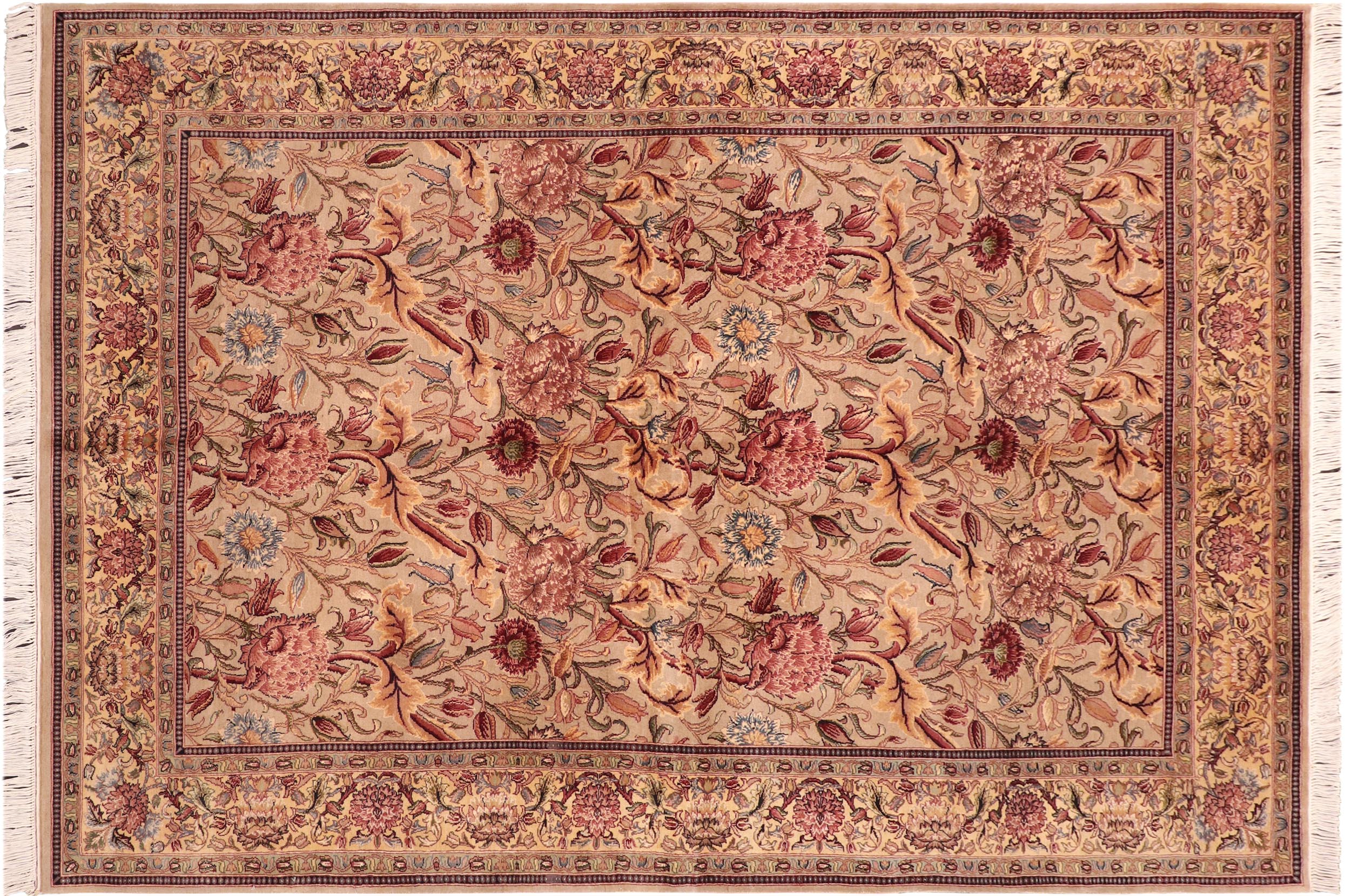 handmade Transitional Kamal Taupe Pink Hand Knotted RECTANGLE 100% WOOL area rug 6x9