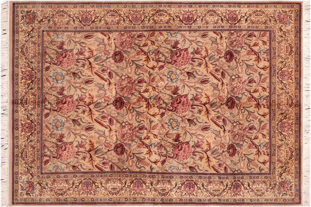 handmade Transitional Kamal Taupe Pink Hand Knotted RECTANGLE 100% WOOL area rug 6x9