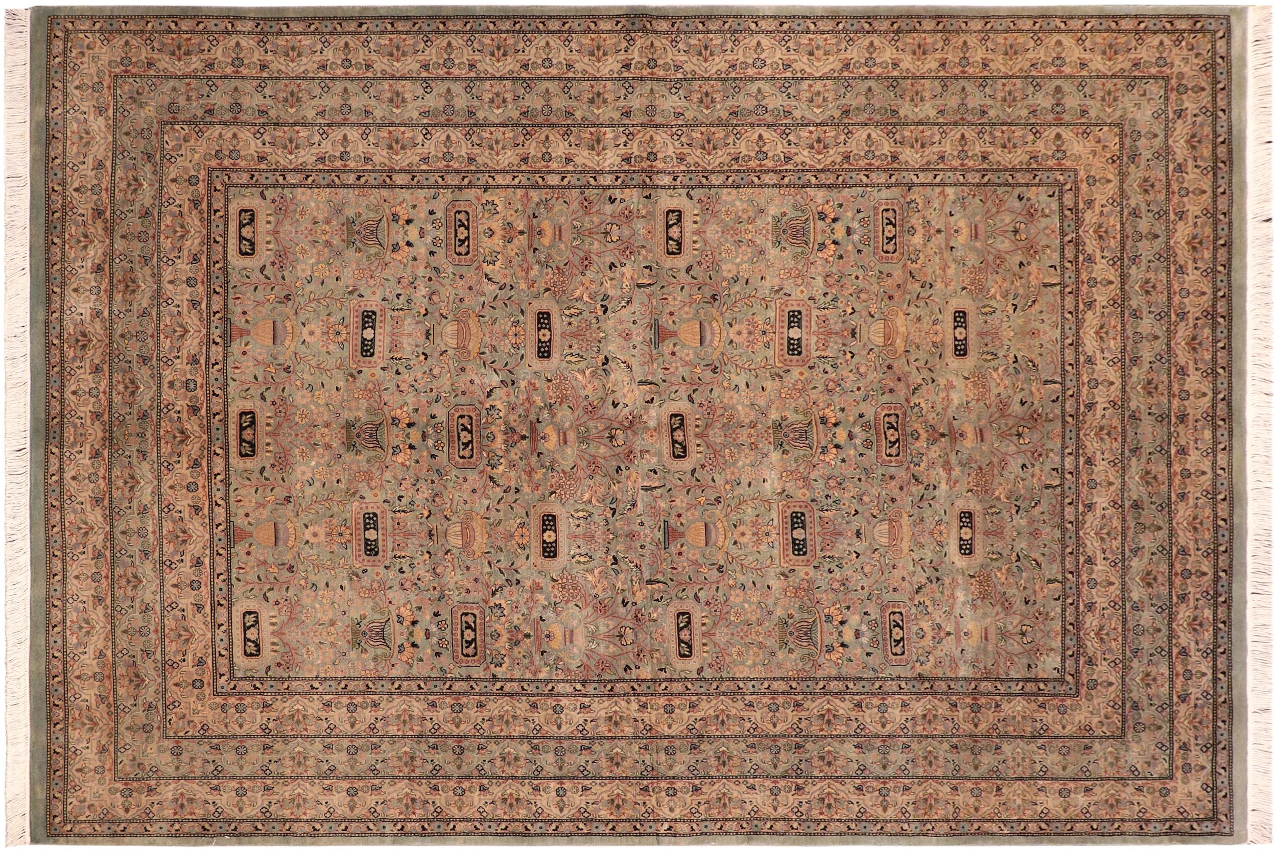 handmade Transitional Agra Green Beige Hand Knotted RECTANGLE 100% WOOL area rug 6x10