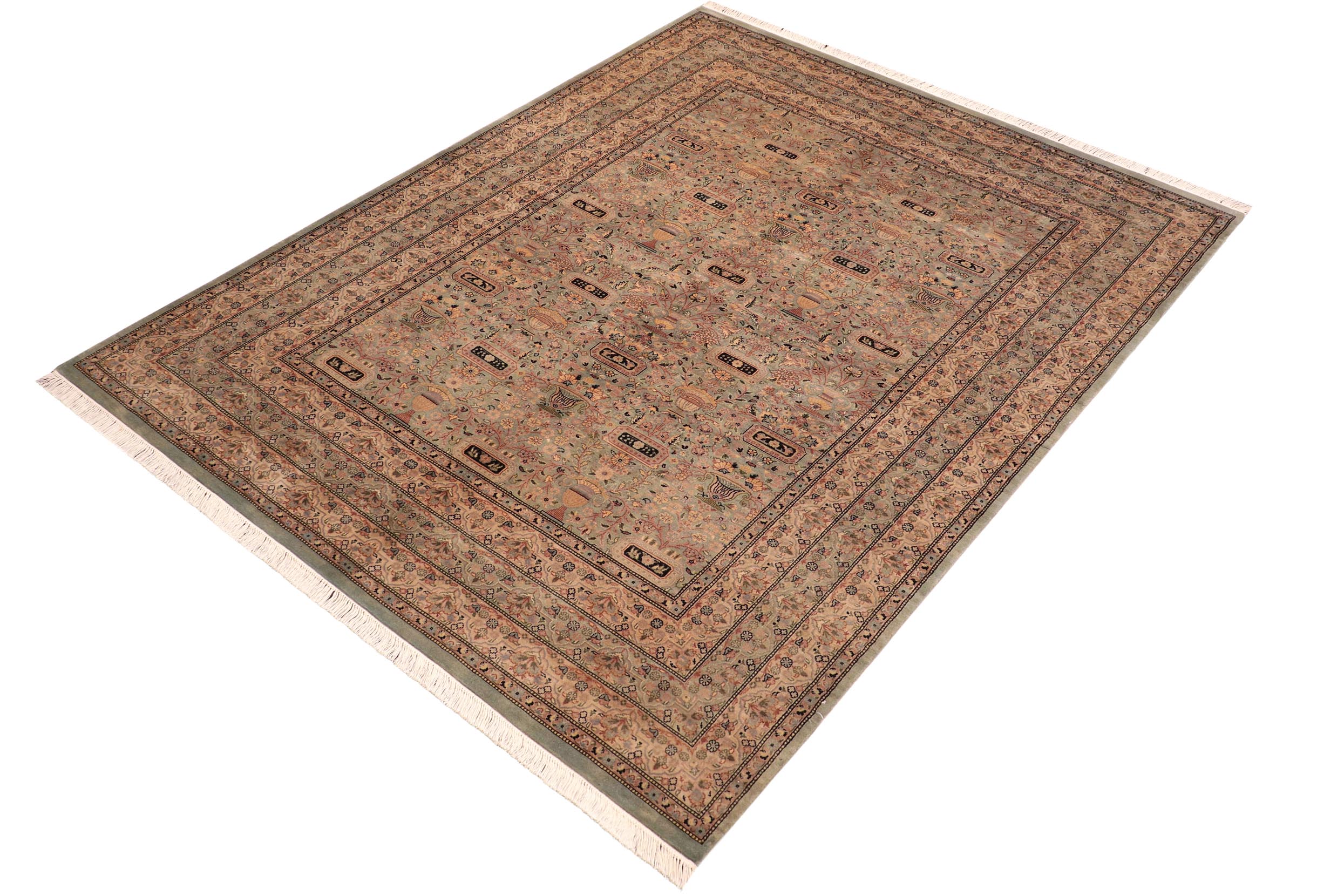 handmade Transitional Agra Green Beige Hand Knotted RECTANGLE 100% WOOL area rug 6x10