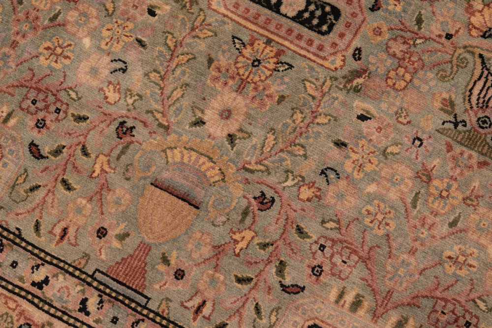 handmade Transitional Agra Green Beige Hand Knotted RECTANGLE 100% WOOL area rug 6x10