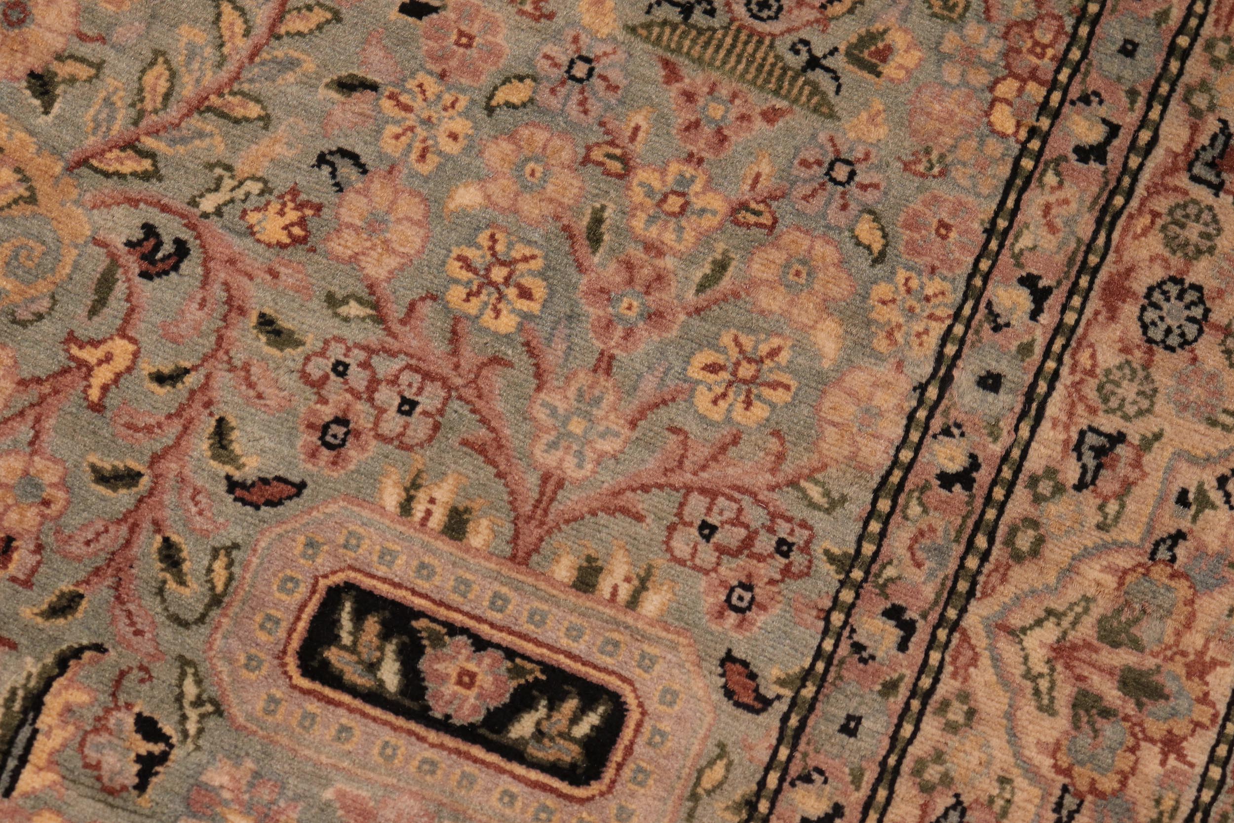 handmade Transitional Agra Green Beige Hand Knotted RECTANGLE 100% WOOL area rug 6x10