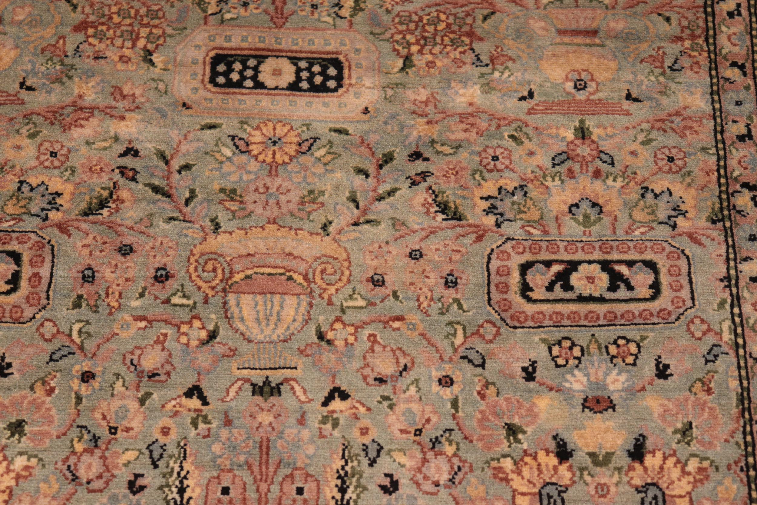 handmade Transitional Agra Green Beige Hand Knotted RECTANGLE 100% WOOL area rug 6x10