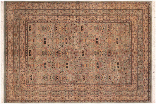 handmade Transitional Agra Green Beige Hand Knotted RECTANGLE 100% WOOL area rug 6x10
