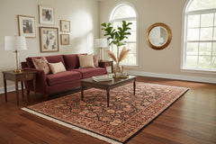 handmade Traditional Agra Black Red Hand Knotted RECTANGLE 100% WOOL area rug 6x9
