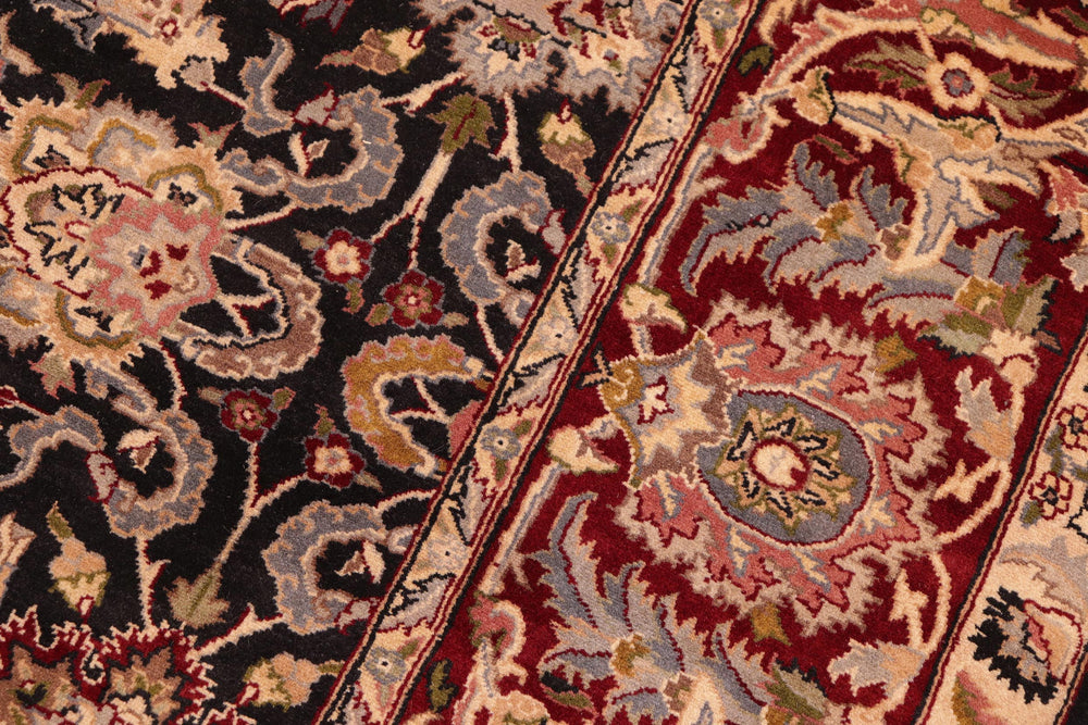 handmade Traditional Agra Black Red Hand Knotted RECTANGLE 100% WOOL area rug 6x9