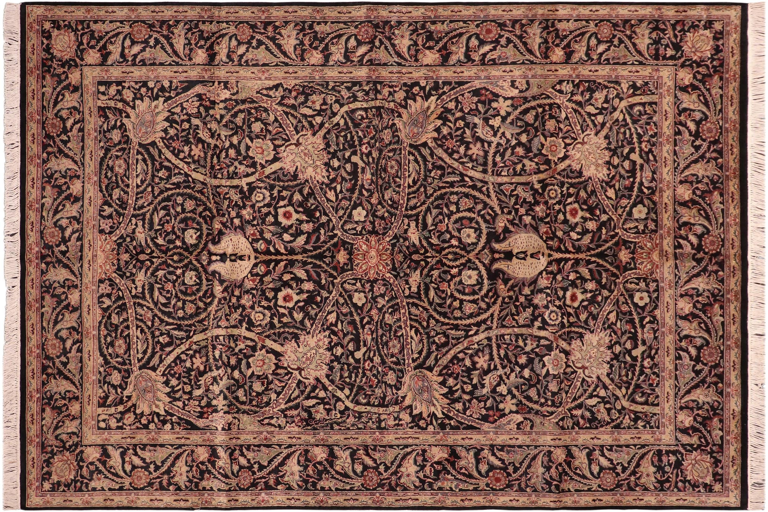 handmade Traditional Ashad Black Green Hand Knotted RECTANGLE 100% WOOL area rug 6x9
