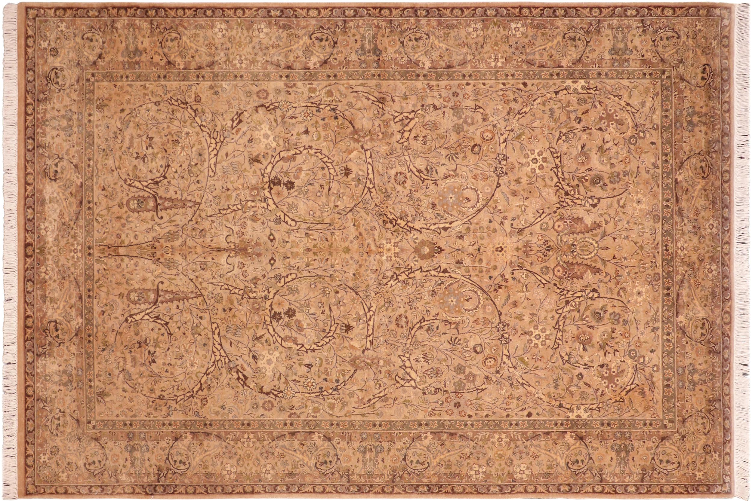 handmade Transitional  Taupe Brown Hand Knotted RECTANGLE 100% WOOL area rug 6x10