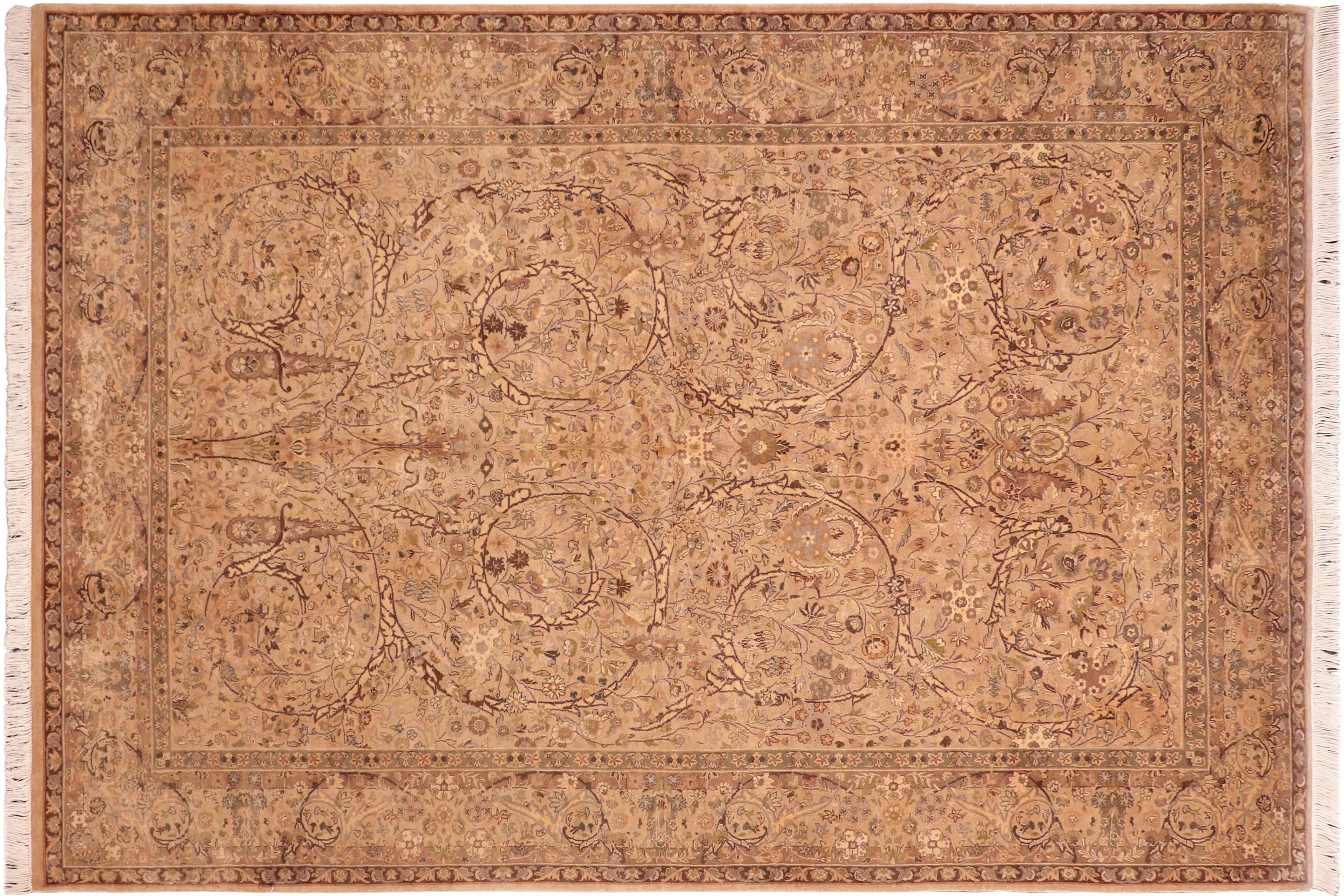 handmade Transitional  Taupe Brown Hand Knotted RECTANGLE 100% WOOL area rug 6x10