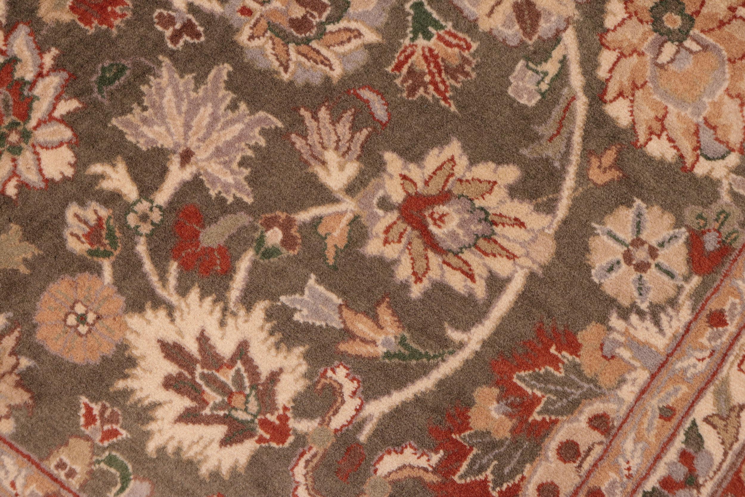 handmade Traditional Mehal Green Taupe Hand Knotted RECTANGLE 100% WOOL area rug 6x9