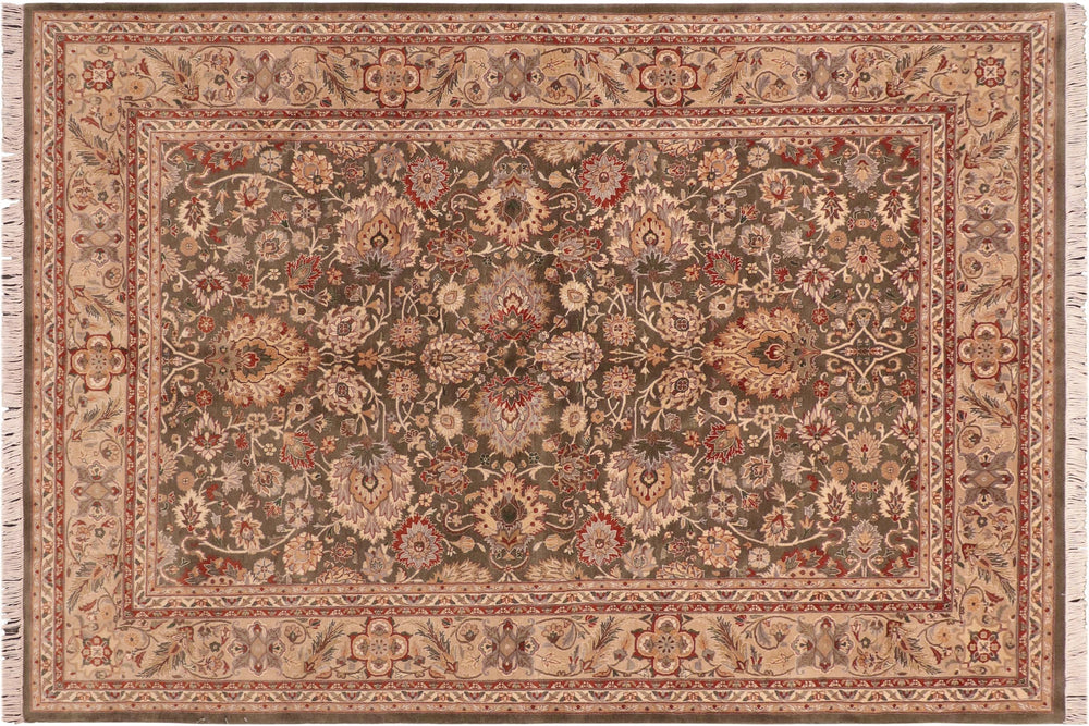handmade Traditional Mehal Green Taupe Hand Knotted RECTANGLE 100% WOOL area rug 6x9