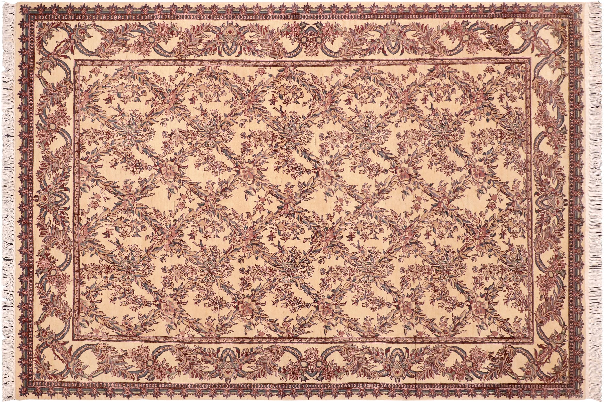 handmade Transitional Criscross Ivory Pink Hand Knotted RECTANGLE 100% WOOL area rug 6x9
