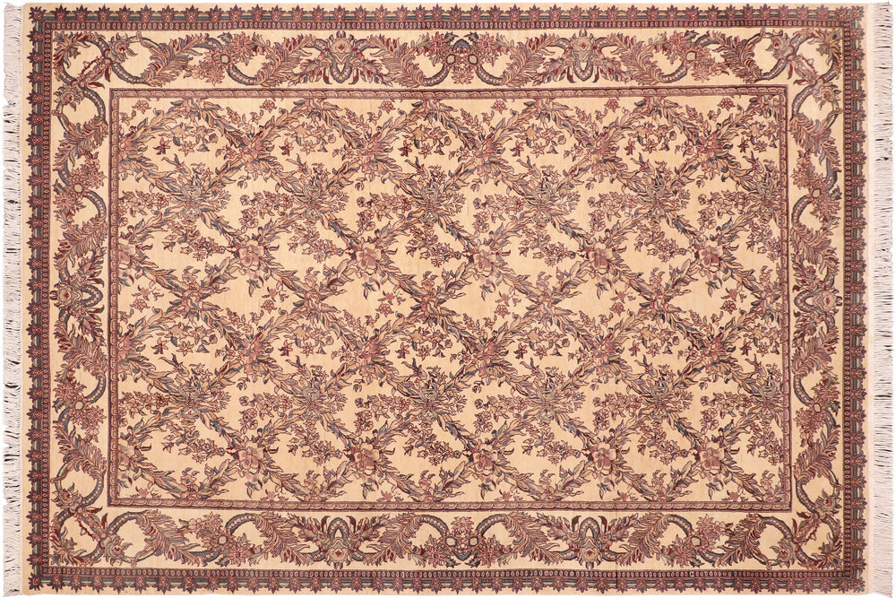 handmade Transitional Criscross Ivory Pink Hand Knotted RECTANGLE 100% WOOL area rug 6x9