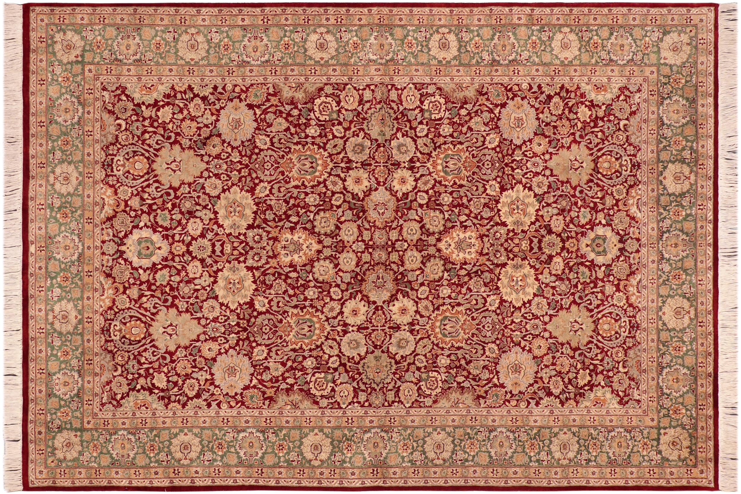 handmade Traditional Lahore Red Green Hand Knotted RECTANGLE 100% WOOL area rug 6x9