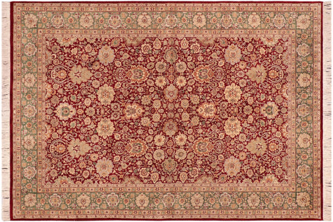 handmade Traditional Lahore Red Green Hand Knotted RECTANGLE 100% WOOL area rug 6x9