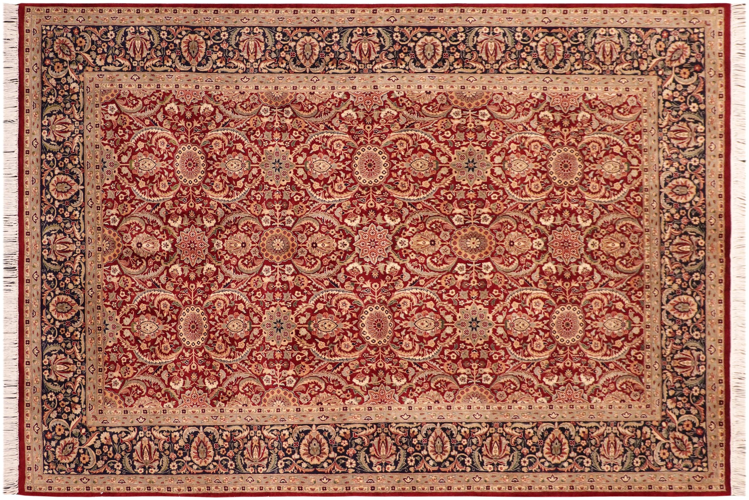 handmade Transitional Qaseem Bond Red Blue Hand Knotted RECTANGLE 100% WOOL area rug 6x9