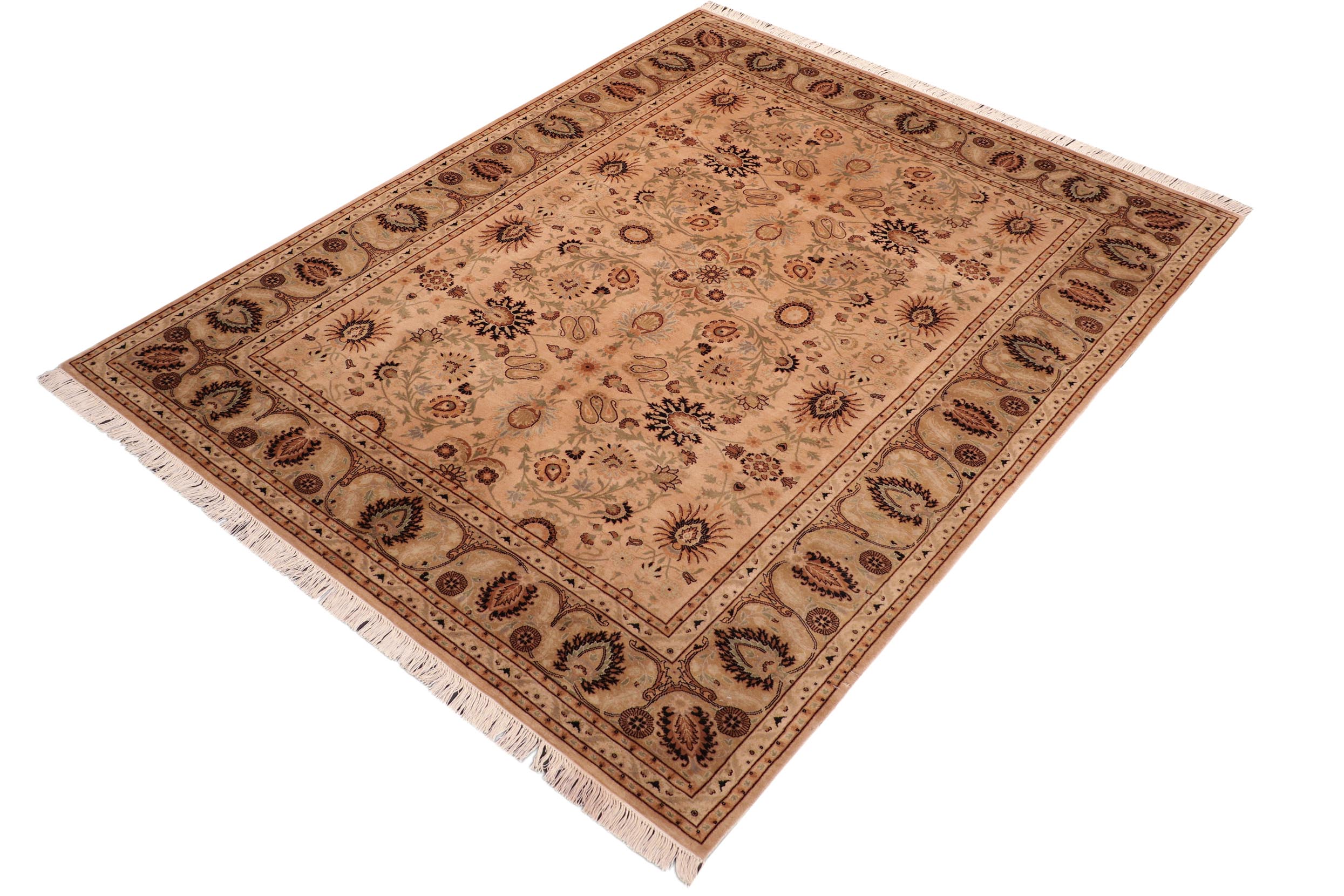 handmade Traditional New Asif Tan Green Hand Knotted RECTANGLE 100% WOOL area rug 6x9