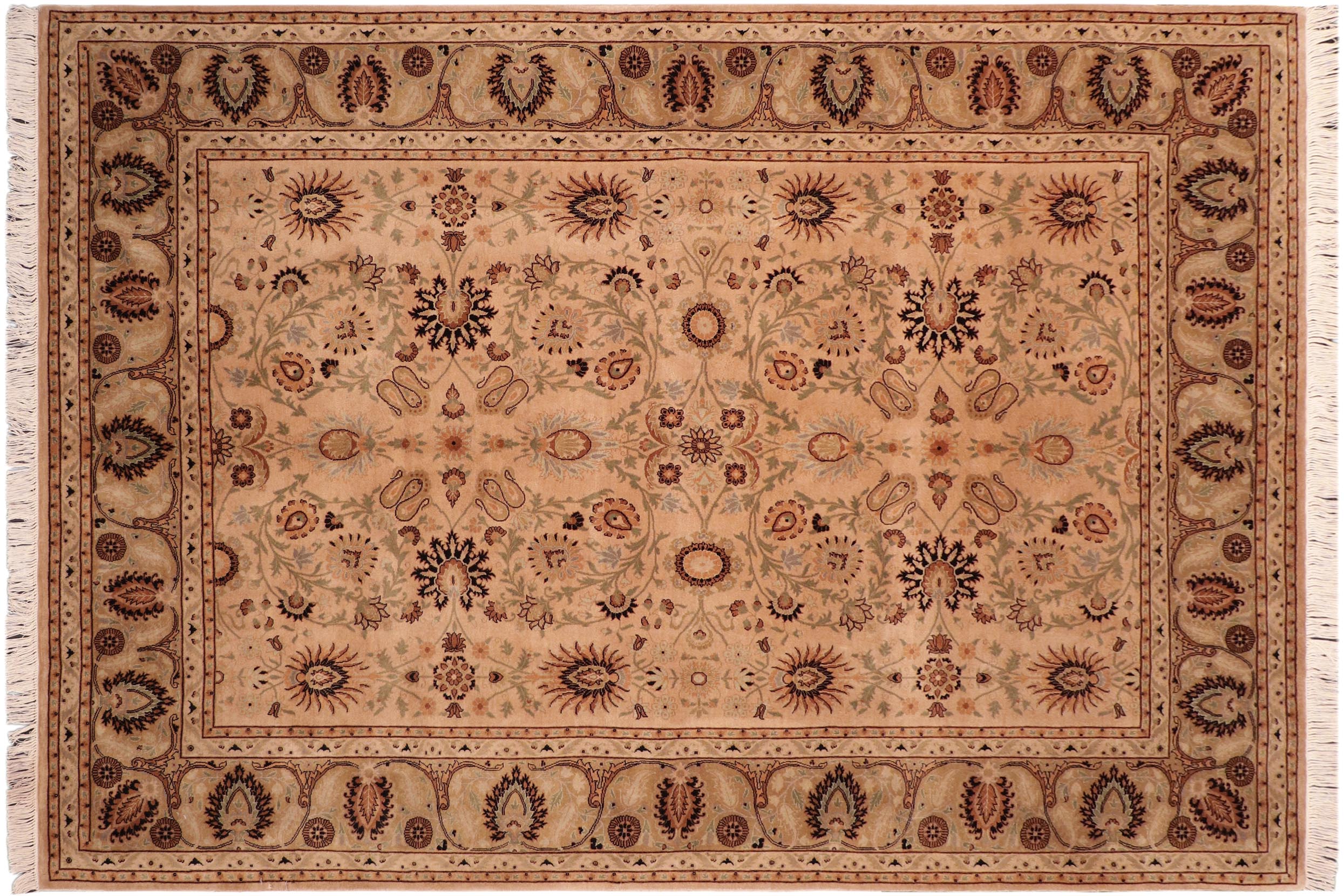 handmade Traditional New Asif Tan Green Hand Knotted RECTANGLE 100% WOOL area rug 6x9