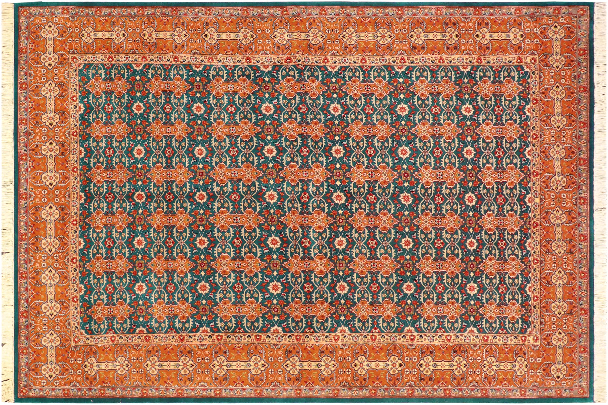 handmade Transitional  Teal Orange Hand Knotted RECTANGLE 100% WOOL area rug 6x9