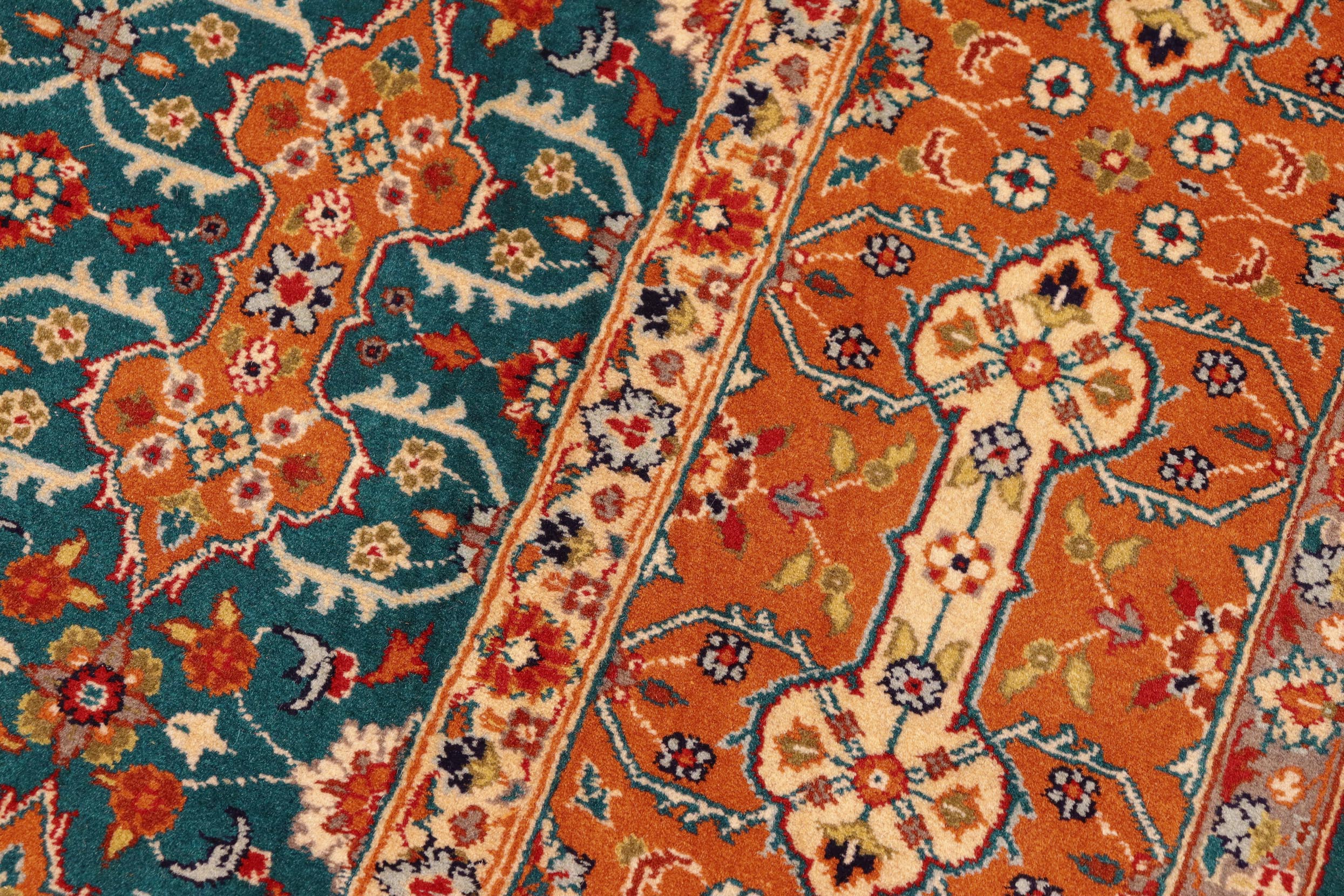 handmade Transitional  Teal Orange Hand Knotted RECTANGLE 100% WOOL area rug 6x9