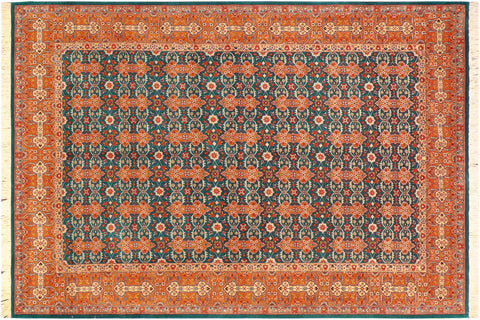 handmade Transitional  Teal Orange Hand Knotted RECTANGLE 100% WOOL area rug 6x9