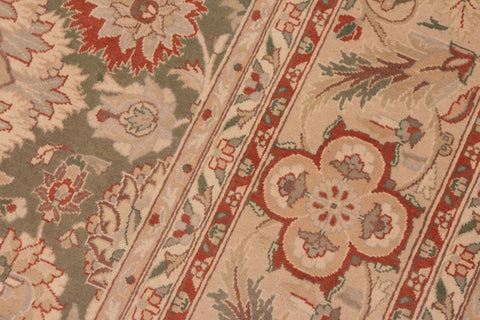 handmade Traditional Mehal Green Beige Hand Knotted RECTANGLE 100% WOOL area rug 6x9