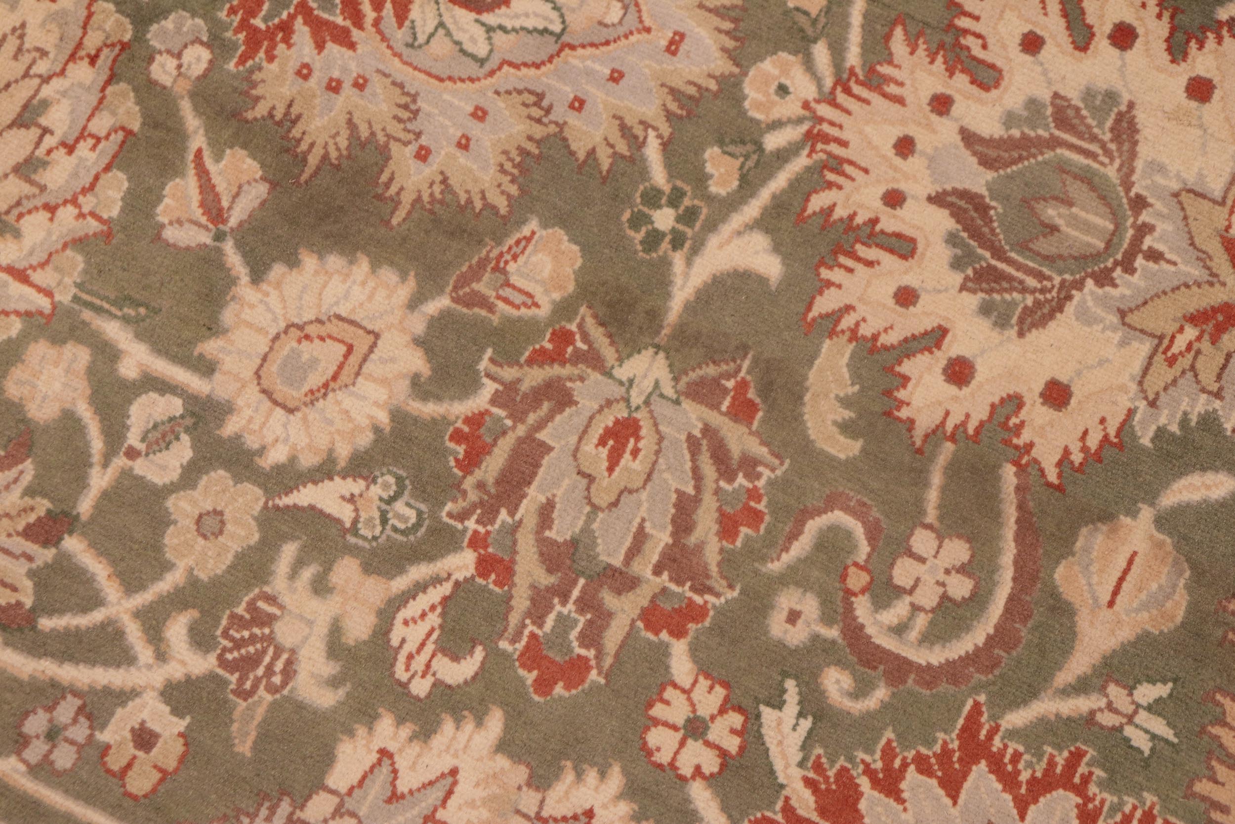 handmade Traditional Mehal Green Beige Hand Knotted RECTANGLE 100% WOOL area rug 6x9