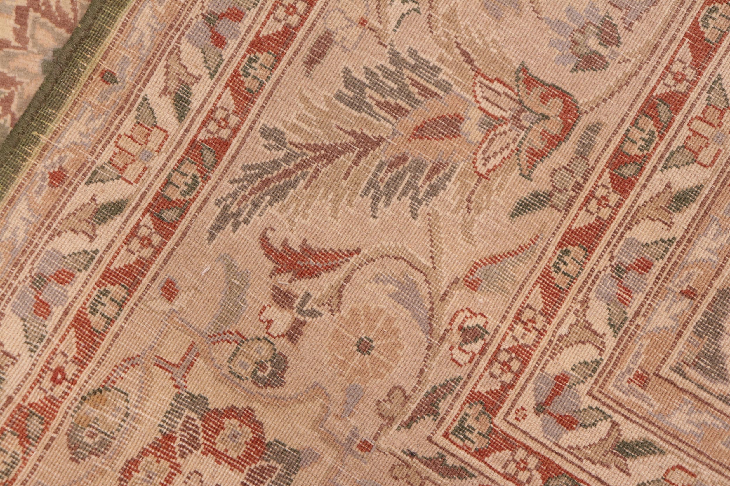 handmade Traditional Mehal Green Beige Hand Knotted RECTANGLE 100% WOOL area rug 6x9