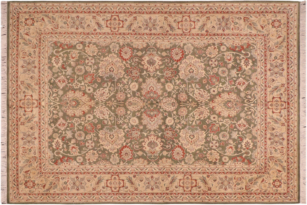 handmade Traditional Mehal Green Beige Hand Knotted RECTANGLE 100% WOOL area rug 6x9