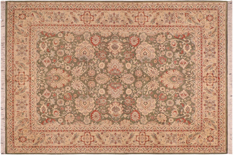 handmade Traditional Mehal Green Beige Hand Knotted RECTANGLE 100% WOOL area rug 6x9