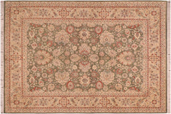 handmade Traditional Mehal Green Beige Hand Knotted RECTANGLE 100% WOOL area rug 6x9
