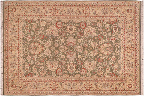handmade Traditional Mehal Green Beige Hand Knotted RECTANGLE 100% WOOL area rug 6x9
