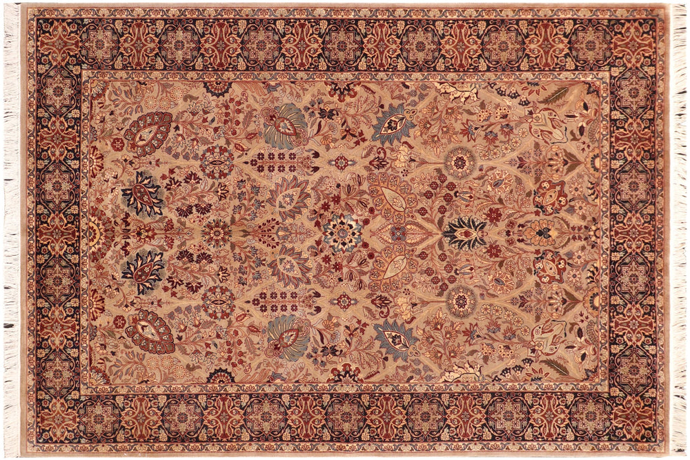 handmade Traditional Shahid Taupe Blue Hand Knotted RECTANGLE 100% WOOL area rug 6x9