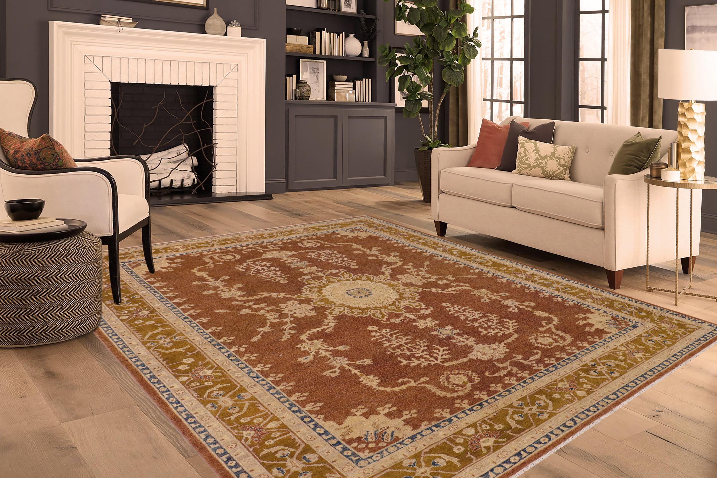 handmade Traditional Kafkaz Brown Gold Hand Knotted RECTANGLE 100% WOOL area rug 8' x 12'
