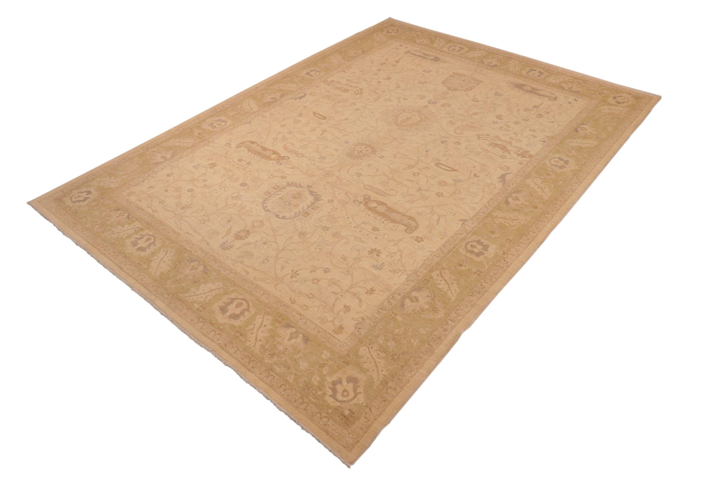 handmade Traditional Kafkaz Tan Green Hand Knotted RECTANGLE 100% WOOL area rug 10x14