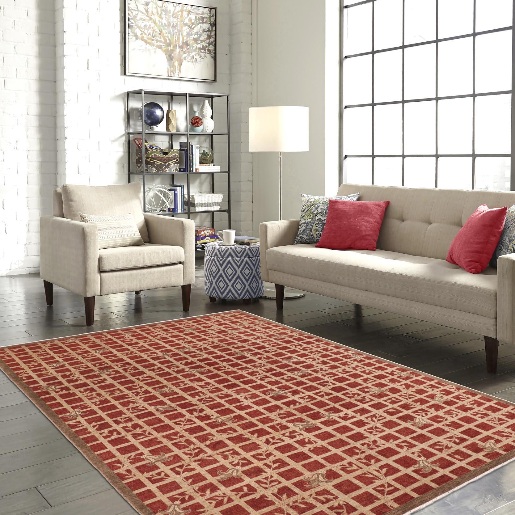 handmade Modern Kafkaz Red Tan Hand Knotted RECTANGLE 100% WOOL area rug 10' x 14'