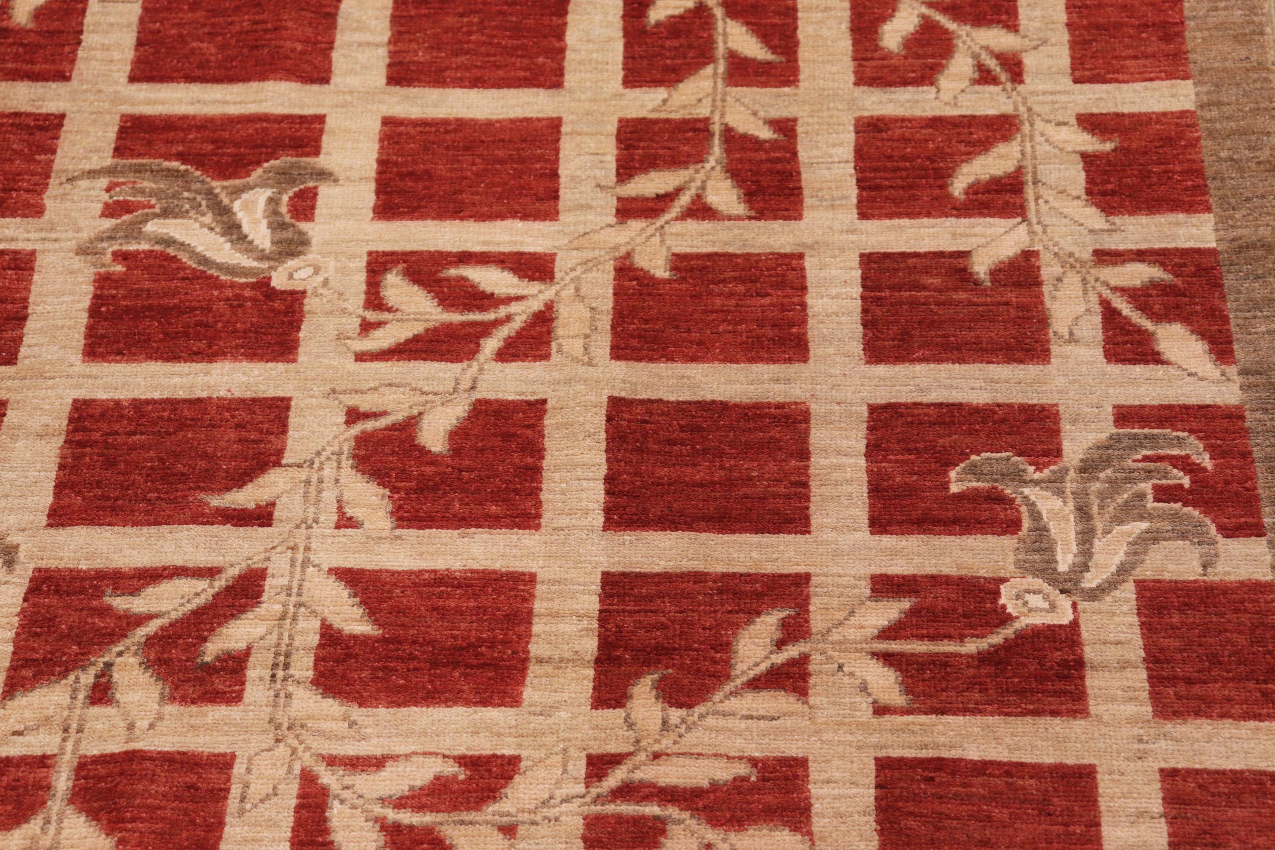 handmade Modern Kafkaz Red Tan Hand Knotted RECTANGLE 100% WOOL area rug 10' x 14'