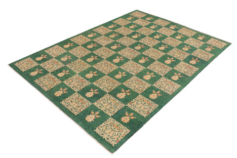 handmade Modern Kafkaz Green Tan Hand Knotted RECTANGLE 100% WOOL area rug 9' x 13'