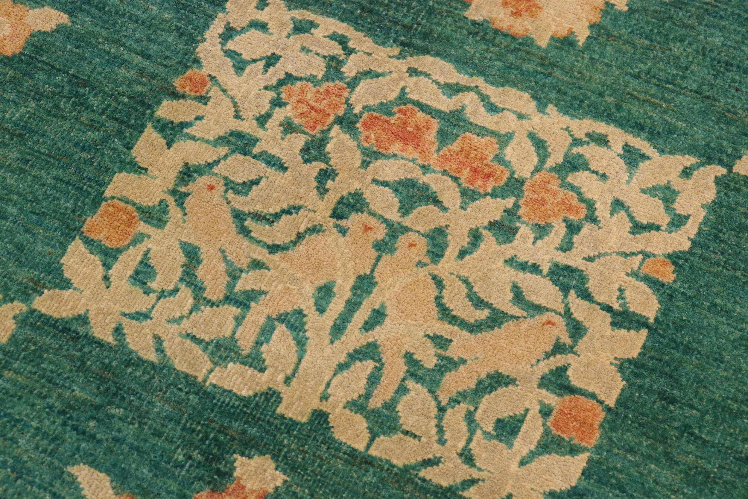 handmade Modern Kafkaz Green Tan Hand Knotted RECTANGLE 100% WOOL area rug 9' x 13'
