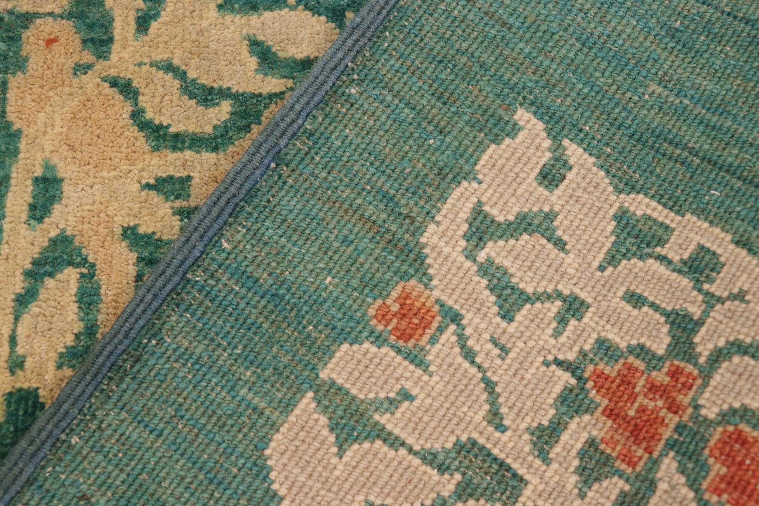 handmade Modern Kafkaz Green Tan Hand Knotted RECTANGLE 100% WOOL area rug 9' x 13'