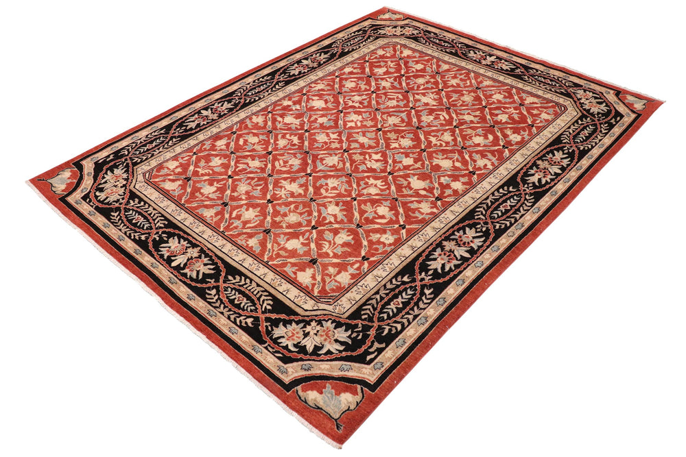 handmade Transitional Kafkaz Rust Black Hand Knotted RECTANGLE 100% WOOL area rug 9' x 12'
