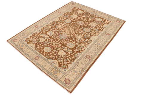 handmade Transitional Kafkaz Brown Beige Hand Knotted RECTANGLE 100% WOOL area rug 9' x 12'