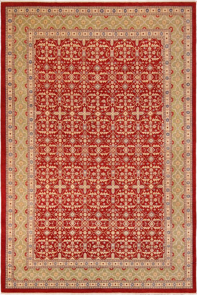 handmade Transitional Kafkaz Red Green Hand Knotted RECTANGLE 100% WOOL area rug 10 x 14