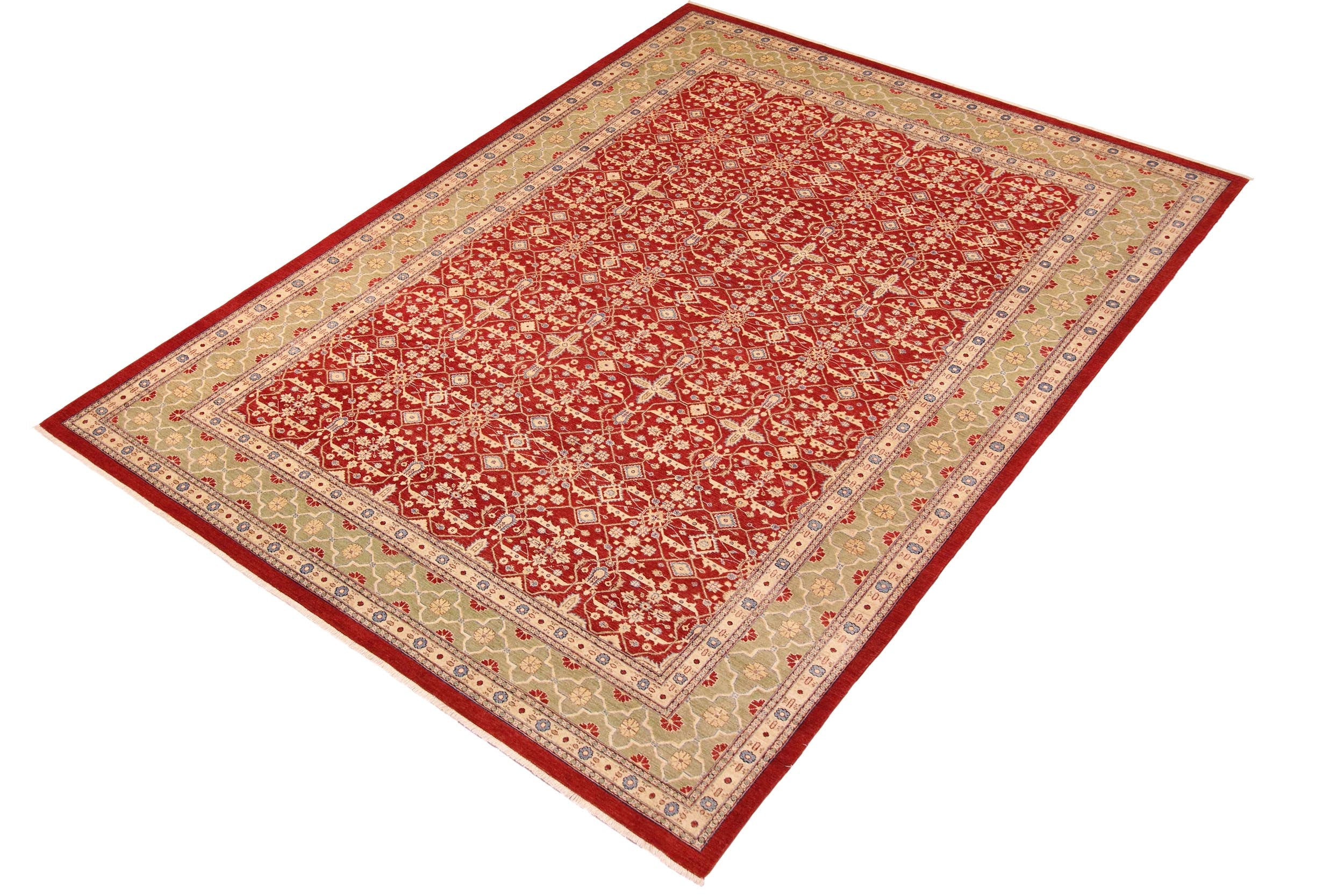 handmade Transitional Kafkaz Red Green Hand Knotted RECTANGLE 100% WOOL area rug 10' x 14'