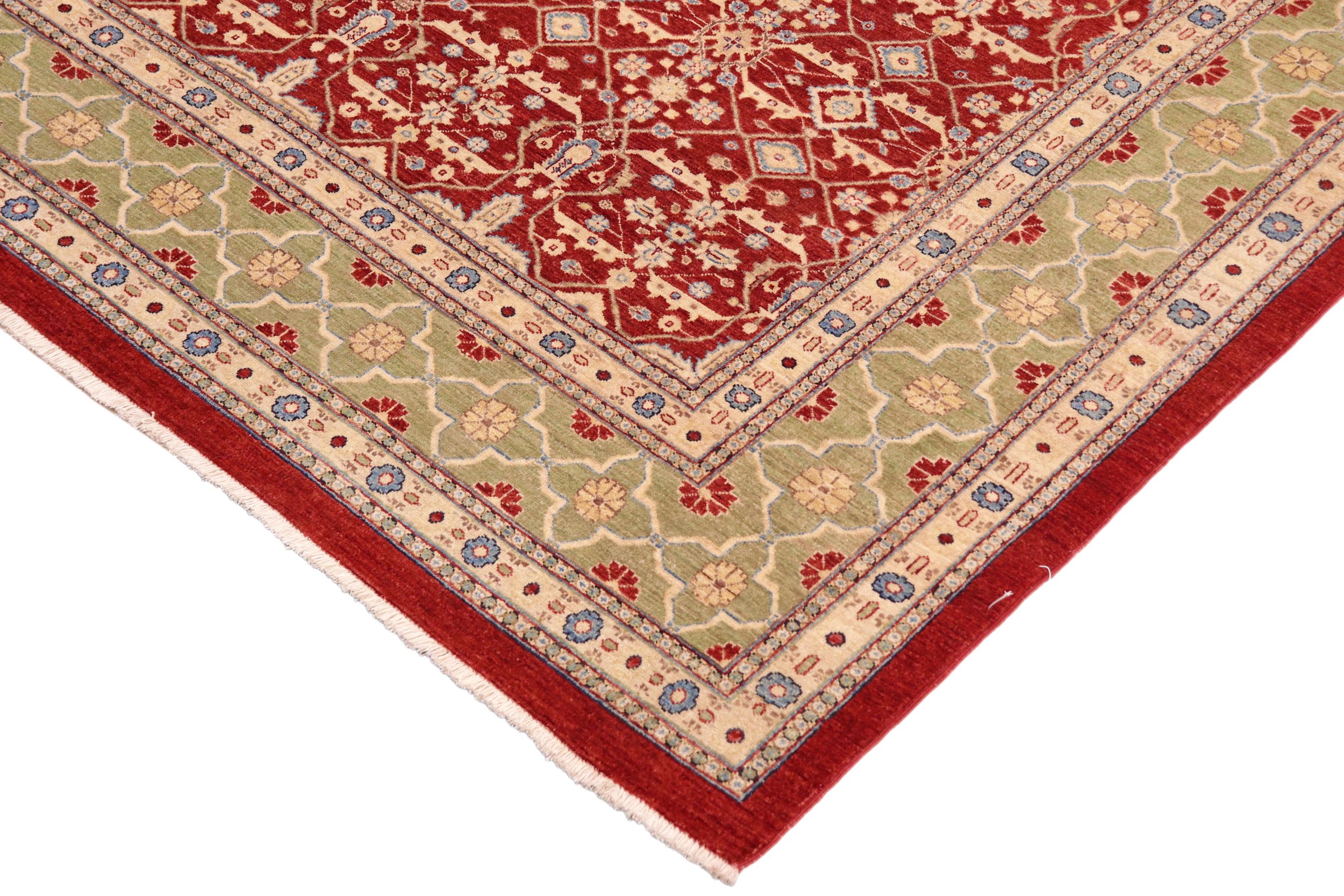 handmade Transitional Kafkaz Red Green Hand Knotted RECTANGLE 100% WOOL area rug 10' x 14'