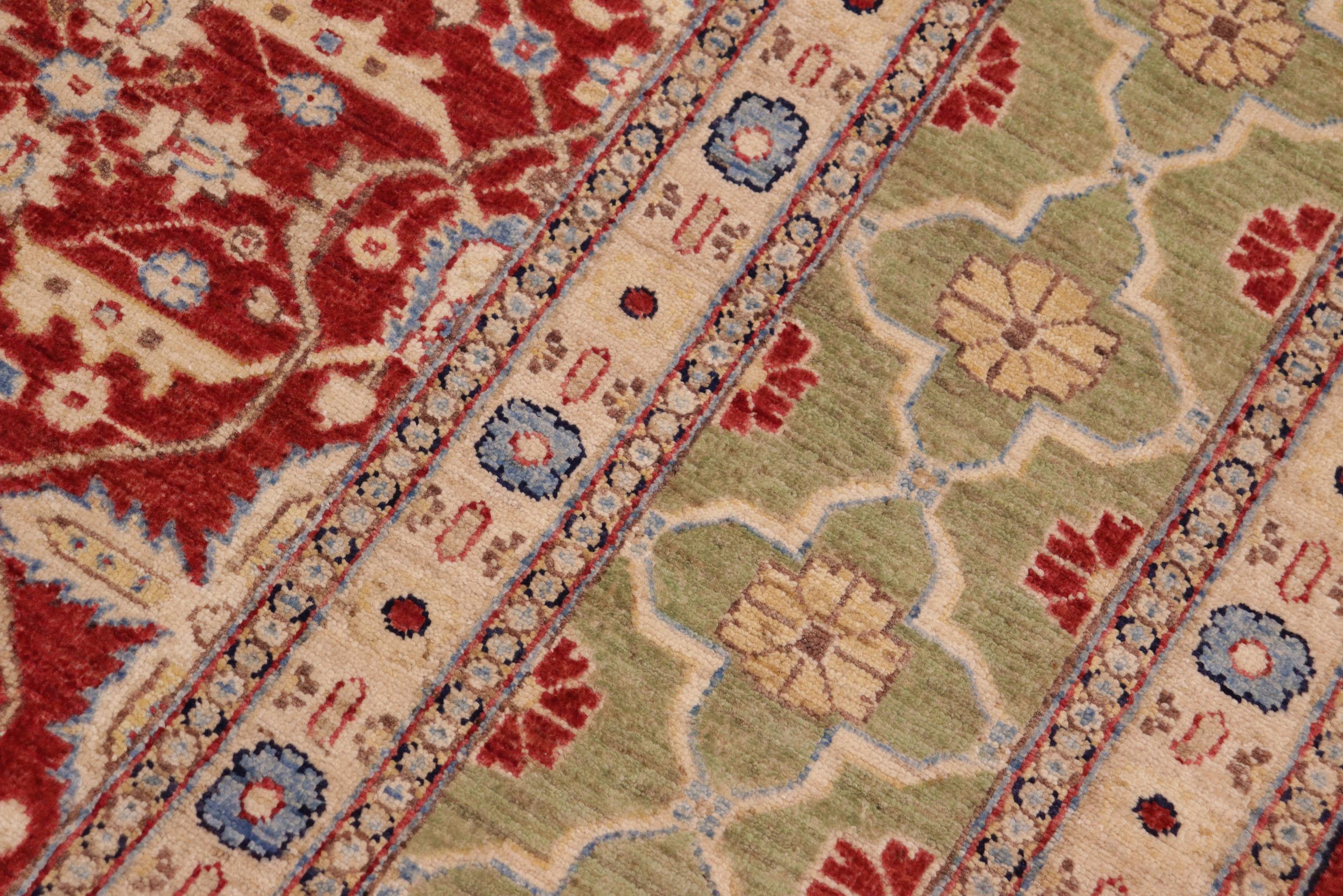 handmade Transitional Kafkaz Red Green Hand Knotted RECTANGLE 100% WOOL area rug 10' x 14'